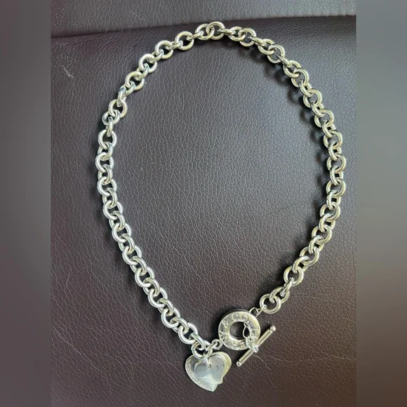 Vintage Chunky 925 silver toggle double heart necklace chain 65 grams! 16” long - Picture 1 of 5
